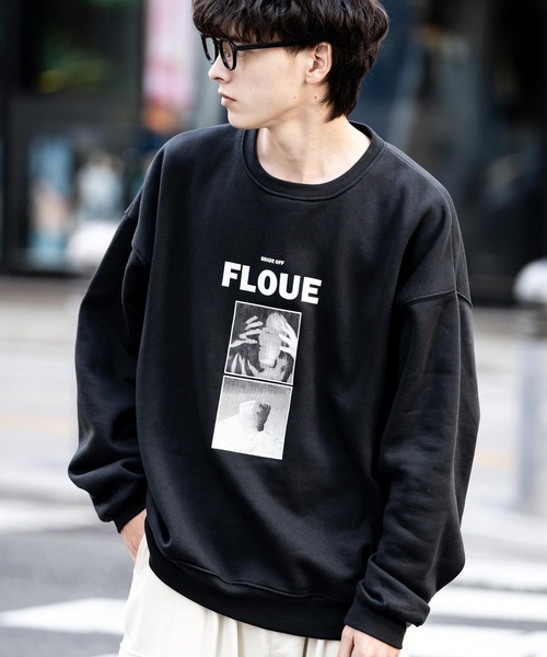 オーバーサイズモノクロフォトプリント裏起毛スウェット