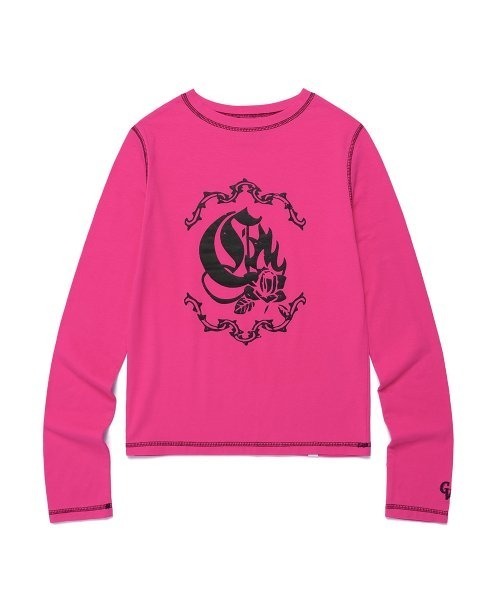 Cavish（カビシ）の「A'GEM/9 × .kom『CAVISH/カビシ』FLAME ROSE LS TEE/ローズデザイン 長袖Tシャツ（Tシャツ/カットソー・レディース・ピンク/ブラック・FREE）」の11枚目の写真