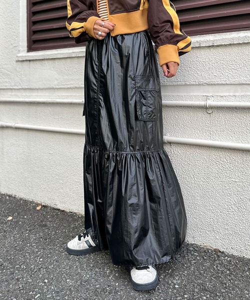 CIAOPANIC（チャオパニック）の「シャイニーカーゴティアードスカート（スカート・レディース・ブラック/オレンジ/シルバー・0/1）」の7枚目の写真