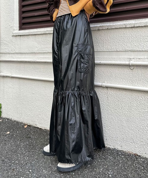 CIAOPANIC（チャオパニック）の「シャイニーカーゴティアードスカート（スカート・レディース・ブラック/オレンジ/シルバー・0/1）」の8枚目の写真