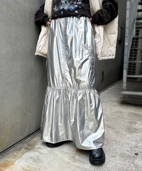 CIAOPANIC（チャオパニック）の「シャイニーカーゴティアードスカート（スカート・レディース・ブラック/オレンジ/シルバー・0/1）」の22枚目の写真