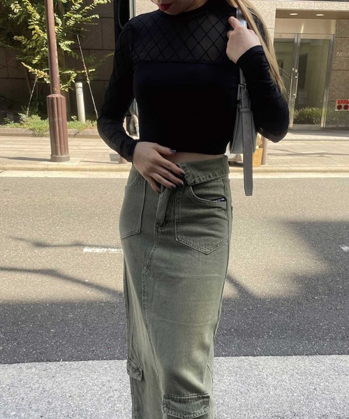 SPIGA(スピーガ)の「ダイヤチェックシアー切替トップス(Tシャツ/カットソー・レディース・ベージュ/ホワイト/ブラック・FREE)」の16枚目の写真