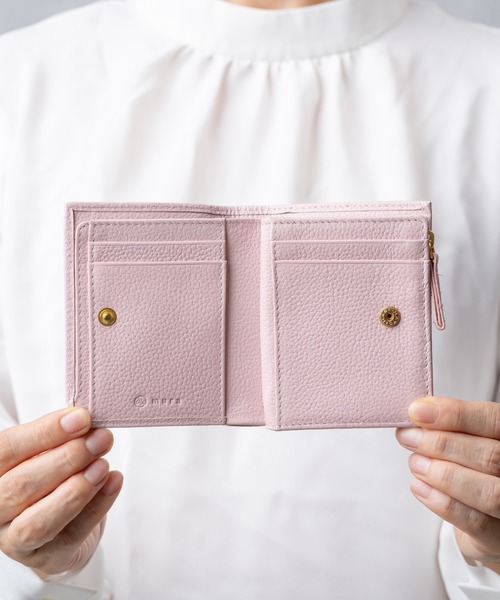 セール】シュリンクレザー ゴールドファスナー ボタン閉じ 二つ折り