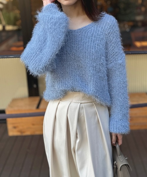 チェック柄 シャギー プルオーバー ニット トップス 韓国 cr7190 t6337_0.jpg