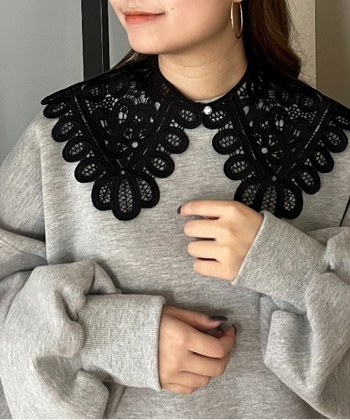 prose verse(プロズヴェール)の「ラウンドラインレースつけ襟(付け襟・レディース・ブラック/オフホワイト・MEDIUM)」の1枚目の写真