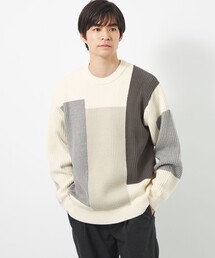 green label relaxing | コットンアクリル ブロック アゼ クルーネック ニット(ニット/セーター)