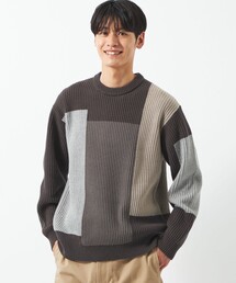 green label relaxing | コットンアクリル ブロック アゼ クルーネック ニット(ニット/セーター)