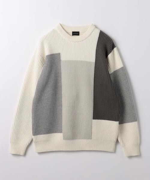 green label relaxing（グリーンレーベルリラクシング）の「コットンアクリル ブロック アゼ クルーネック ニット（ニット/セーター・メンズ・ダークグレー/オフホワイト・XL/S/M/L）」の14枚目の写真