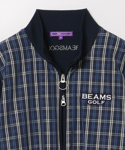 美品！BEAMS GOLF PURPLE LABEL チェックブルゾン BEAMS GOLF PURPLE LABEL / チェックフロント ニットジップブルゾン