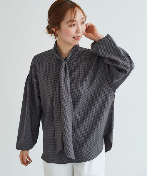 le.coeur blanc（ルクールブラン）の「ガンクラブチェックボウタイブラウス（シャツ/ブラウス・レディース・ブルー系その他4/グレー系その他・38）」の3枚目の写真
