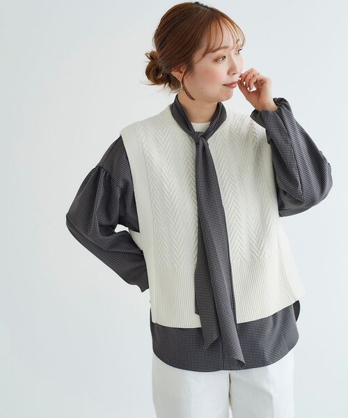 le.coeur blanc（ルクールブラン）の「ガンクラブチェックボウタイブラウス（シャツ/ブラウス・レディース・ブルー系その他4/グレー系その他・38）」の7枚目の写真