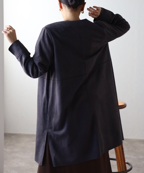 セール】ストレッチスエードコート（テーラードジャケット）｜＆HALF