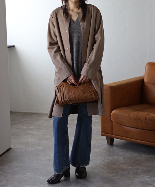 セール】ストレッチスエードコート（テーラードジャケット）｜＆HALF