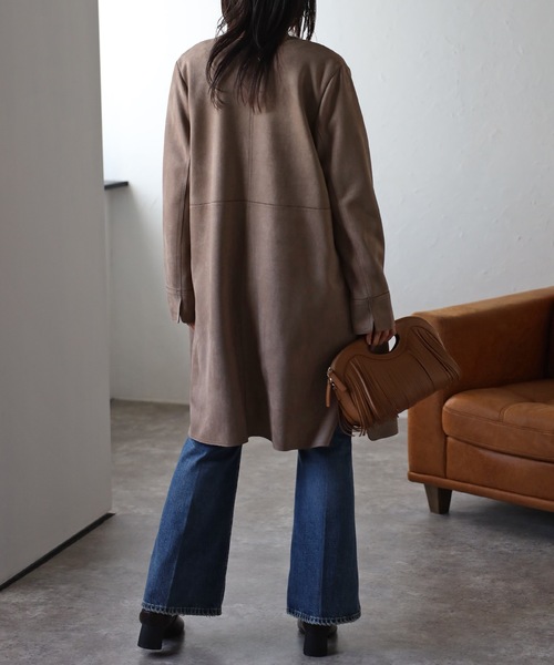 セール】ストレッチスエードコート（テーラードジャケット）｜＆HALF