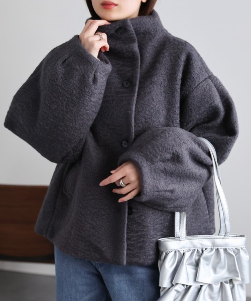 セール】ブークレ スタンドカラーブルゾン/コート（ブルゾン