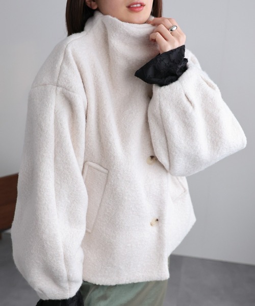 新品♡ダイアグラム 現行 ブークレーウールジャケット ブルゾン 白♡SALE中 セール】ブークレ スタンドカラーブルゾン/コート（ブルゾン