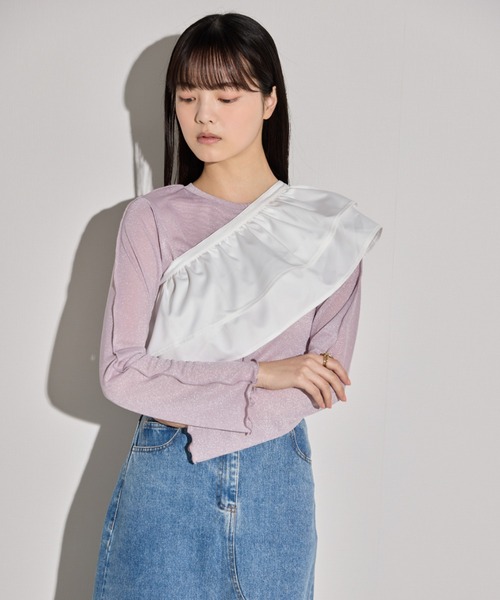 paravion（パラビオン）の「フリル襟付きラメメロートップス（Tシャツ/カットソー・レディース・ピンク/ホワイト/ブラック・FREE）」の15枚目の写真