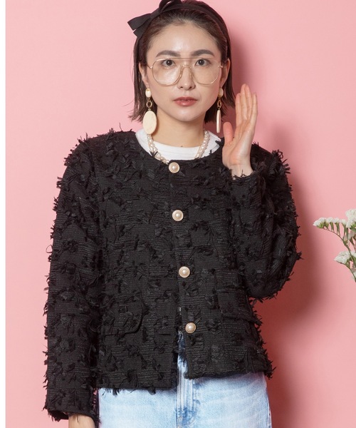 MHBG TOKYO(エムエイチビージートーキョー)の「ツッキリジャガード ノーカラージャケット(ノーカラージャケット・レディース・ブラック/アイボリー・FREE)」の17枚目の写真