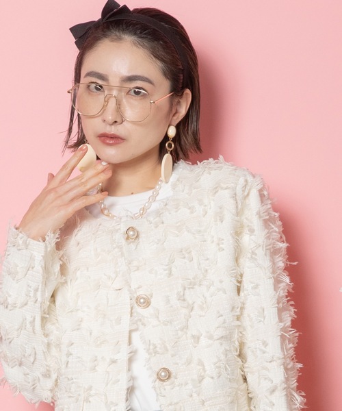 MHBG TOKYO(エムエイチビージートーキョー)の「ツッキリジャガード ノーカラージャケット(ノーカラージャケット・レディース・ブラック/アイボリー・FREE)」の16枚目の写真