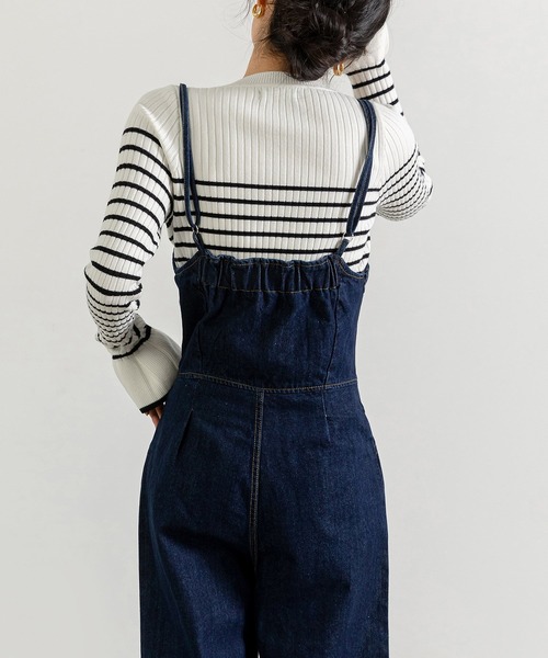 DAY CLOSET（デイ クローゼット）の「【ドラマ衣装提供/肩紐アジャスター調節可】華奢ストラップビスチェ風キャミソールデニムサロペット レディース（つなぎ/オールインワン・レディース・ネイビー・M/L）」の6枚目の写真
