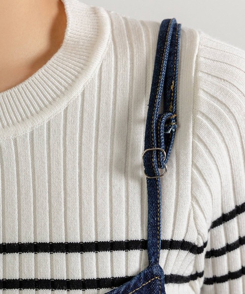 DAY CLOSET（デイ クローゼット）の「【ドラマ衣装提供/肩紐アジャスター調節可】華奢ストラップビスチェ風キャミソールデニムサロペット レディース（つなぎ/オールインワン・レディース・ネイビー・M/L）」の3枚目の写真