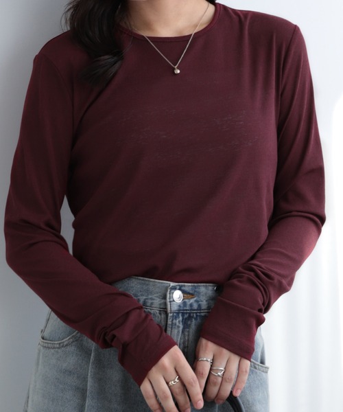 SUNFLOWER EIGHT（サンフラワーエイト）の「春に使いやすい！長袖シアートップス（Tシャツ/カットソー・レディース・ホワイト/ブラウン/ブルー/グレー/ブラック/オリーブ/バーガンディー/グリーン/チャコールグレー/ピンク/ダークブラウン・M/L）」の11枚目の写真