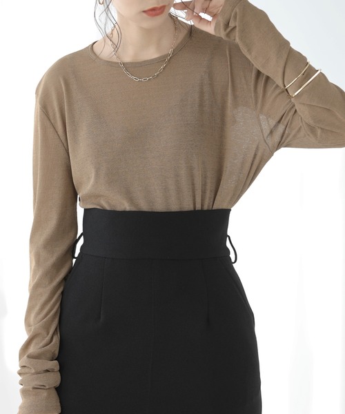 SUNFLOWER EIGHT（サンフラワーエイト）の「春に使いやすい！長袖シアートップス（Tシャツ/カットソー・レディース・ホワイト/ブラウン/ブルー/グレー/ブラック/オリーブ/バーガンディー/グリーン/チャコールグレー/ピンク/ダークブラウン・M/L）」の6枚目の写真