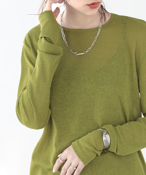 SUNFLOWER EIGHT（サンフラワーエイト）の「春に使いやすい！長袖シアートップス（Tシャツ/カットソー・レディース・ホワイト/ブラウン/ブルー/グレー/ブラック/オリーブ/バーガンディー/グリーン/チャコールグレー/ピンク/ダークブラウン・M/L）」の7枚目の写真