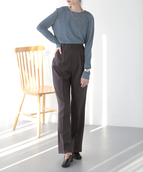 SUNFLOWER EIGHT（サンフラワーエイト）の「春に使いやすい！長袖シアートップス（Tシャツ/カットソー・レディース・ホワイト/ブラウン/ブルー/グレー/ブラック/オリーブ/バーガンディー/グリーン/チャコールグレー/ピンク/ダークブラウン・M/L）」の19枚目の写真