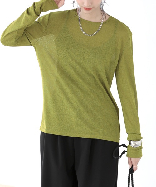 SUNFLOWER EIGHT（サンフラワーエイト）の「春に使いやすい！長袖シアートップス（Tシャツ/カットソー・レディース・ホワイト/ブラウン/ブルー/グレー/ブラック/オリーブ/バーガンディー/グリーン/チャコールグレー/ピンク/ダークブラウン・M/L）」の14枚目の写真