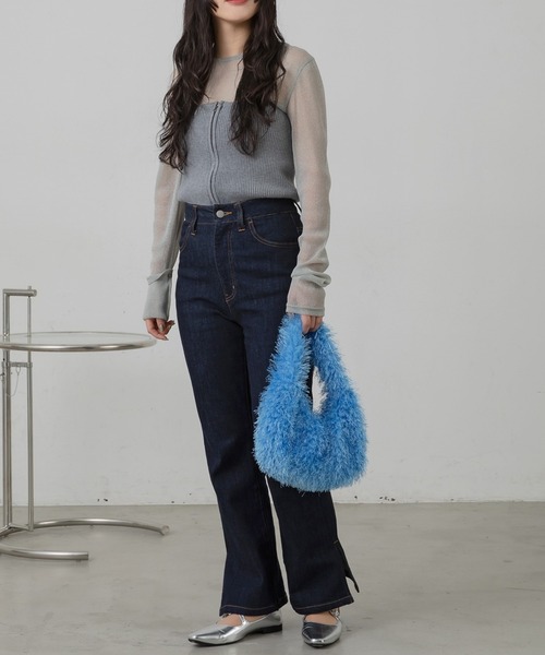 Auntie Rosa Holiday（アンティローザホリデー）の「【骨格ウェーブ】サイドスリットフレアデニム（デニムパンツ・レディース・ブラック/ネイビー・マルチサイズ）」の3枚目の写真