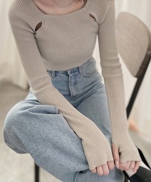 Reurie' | スリットショルダーラメニット / スリットショルダーニット ショルダーカット 肩開き カットショルダー オープンショルダー 白 黒 アイボリー ブラック ネイビー プルオーバー スクエアネック ミドル丈 ショート丈 コンパクト ラメニット ラメトップス 大人カジュアル きれいめ シンプル リブ オフィスルック(ニット/セーター)