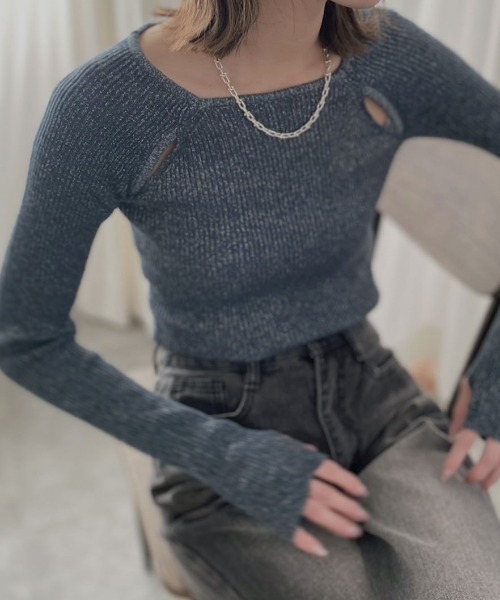 セール】スリットショルダーラメニット／slit shoulder lame