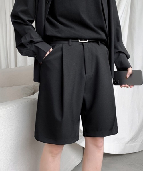 NOWLE（ノウル）の「【NOWLE】スラックス ハーフ ショーツ ショートパンツ（スラックス・メンズ・ブラック/オフホワイト・MEDIUM/LARGE/X-LARGE）」の2枚目の写真