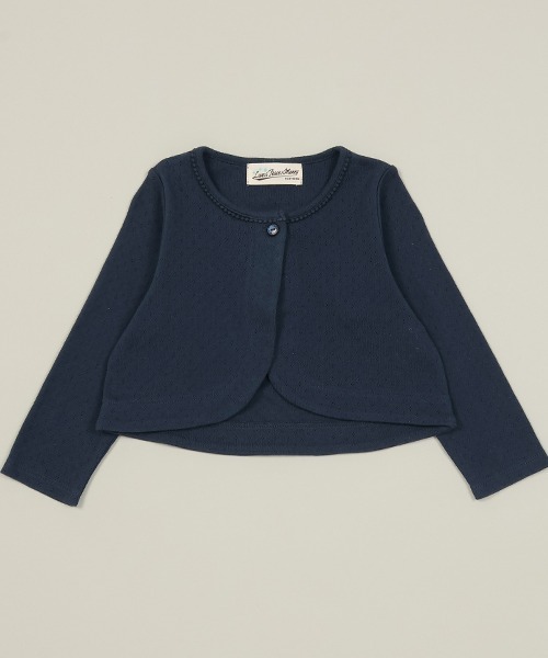 Love&Peace&Money（ラブアンドピースアンドマネー）の「パターンメッシュ長袖ボレロ（カーディガン/ボレロ・キッズ・ライトピンク/オフホワイト/ネイビー・80ｃｍ/90cm/100cm/110cm/120cm/130cm）」の3枚目の写真