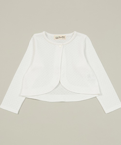 Love&Peace&Money（ラブアンドピースアンドマネー）の「パターンメッシュ長袖ボレロ（カーディガン/ボレロ・キッズ・ライトピンク/オフホワイト/ネイビー・80ｃｍ/90cm/100cm/110cm/120cm/130cm）」の2枚目の写真