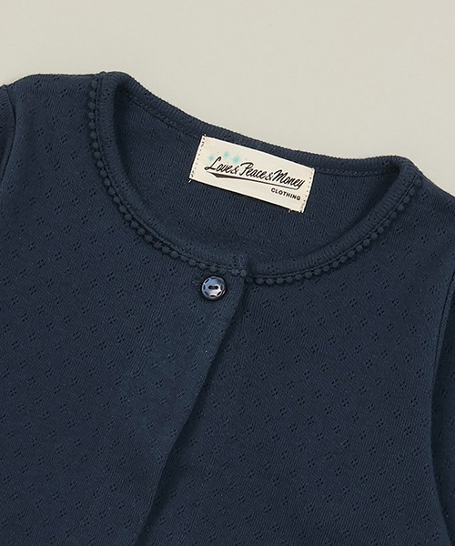 Love&Peace&Money（ラブアンドピースアンドマネー）の「パターンメッシュ長袖ボレロ（カーディガン/ボレロ・キッズ・ライトピンク/オフホワイト/ネイビー・80ｃｍ/90cm/100cm/110cm/120cm/130cm）」の6枚目の写真