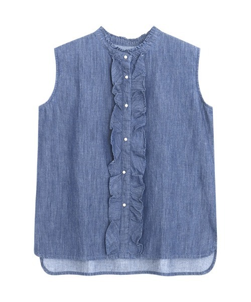 シャンブレーフリルノースリーブブラウス（シャツ/ブラウス）｜Pierrot