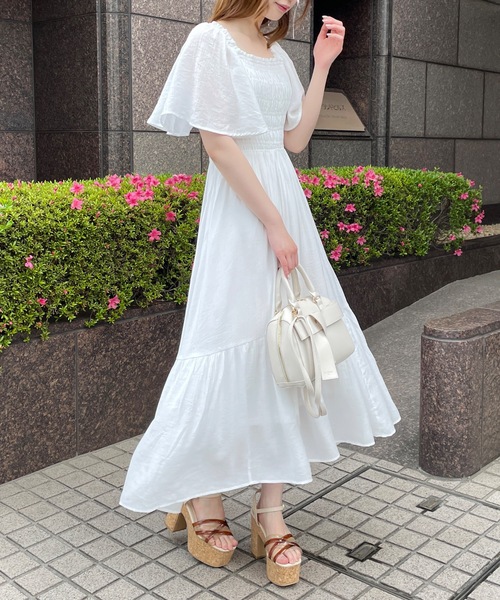 フレアスリーブロングドレスシャーリング GIRL - 新品未使用【GIRL】シフォンシャーリングワンピース