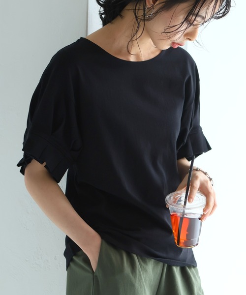 itto...(イット)の「華やかタック袖カットソー(Tシャツ/カットソー・レディース・ブラック/イエロー/オフホワイト/グレイッシュベージュ・M)」の1枚目の写真