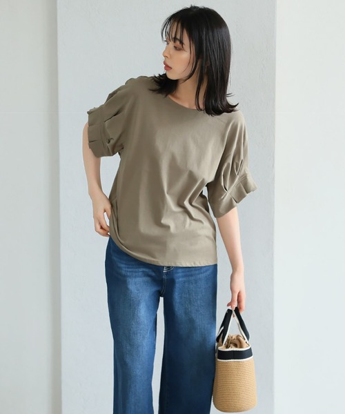 itto...(イット)の「華やかタック袖カットソー(Tシャツ/カットソー・レディース・ブラック/イエロー/オフホワイト/グレイッシュベージュ・M)」の14枚目の写真