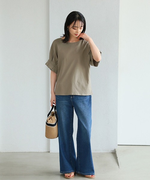 itto...(イット)の「華やかタック袖カットソー(Tシャツ/カットソー・レディース・ブラック/イエロー/オフホワイト/グレイッシュベージュ・M)」の16枚目の写真