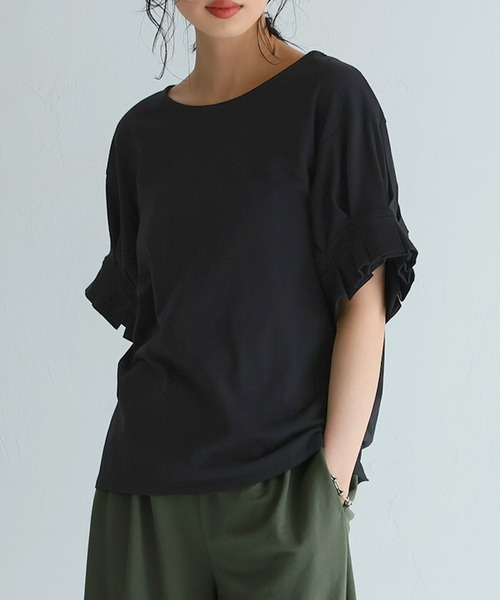 itto...(イット)の「華やかタック袖カットソー(Tシャツ/カットソー・レディース・ブラック/イエロー/オフホワイト/グレイッシュベージュ・M)」の6枚目の写真