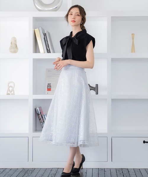 SWINGLE(スウィングル)の「スパンチェックチュールフレアスカート(スカート・レディース・サックスブルー/ピンク/ブラック・FREE)」の3枚目の写真