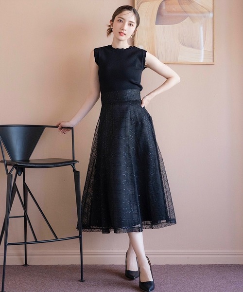 SWINGLE(スウィングル)の「スパンチェックチュールフレアスカート(スカート・レディース・サックスブルー/ピンク/ブラック・FREE)」の2枚目の写真