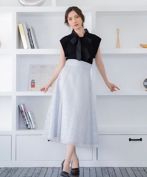 SWINGLE(スウィングル)の「スパンチェックチュールフレアスカート(スカート・レディース・サックスブルー/ピンク/ブラック・FREE)」の6枚目の写真