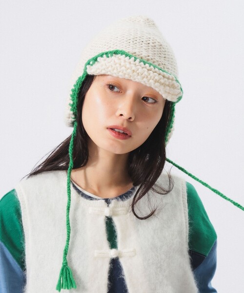 BEAMS BOY（ビームスボーイ）の「2トーン イヤー キャップ（ニットキャップ/ビーニー・レディース・ブラック/グレー/オフホワイト・ONE SIZE）」の2枚目の写真