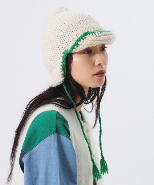 BEAMS BOY（ビームスボーイ）の「2トーン イヤー キャップ（ニットキャップ/ビーニー・レディース・ブラック/グレー/オフホワイト・ONE SIZE）」の4枚目の写真