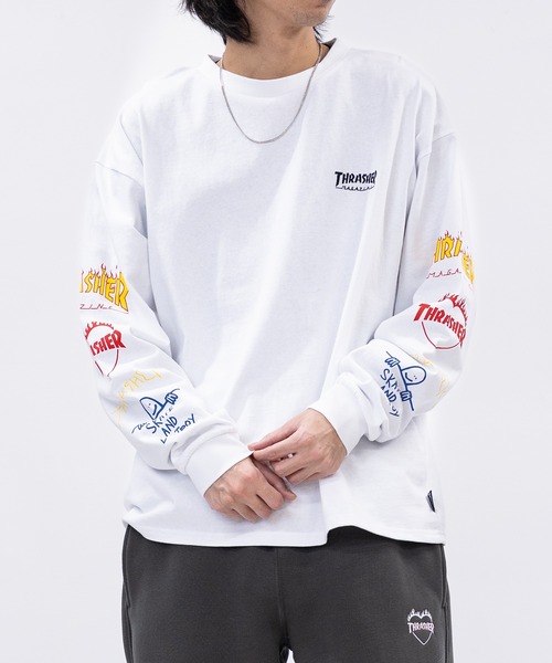 THRASHER（スラッシャー）の「【at】〔THRASHER/スラッシャー〕OE天竺 バックプリント/袖プリント Long Sleeve T-shirt（Tシャツ/カットソー・メンズ・ホワイト系1/ホワイト系2/ブラック系1/ブラック系2/ライトグレー系1/ライトグレー系2/ダークグリーン系1/ダークグリーン系2/ホワイト系4/ブラック系3/ライトグレー系4/ホワイト系3/ブラック系4/ライトグレー系3/ホワイト系5/ブラック系5/ブラック系6/ブラック系7/ホワイト系7/ライトグレー系5/ライトグレー系6/ライトグレー系7/ホワイト系6・MEDIUM/LARGE）」の7枚目の写真