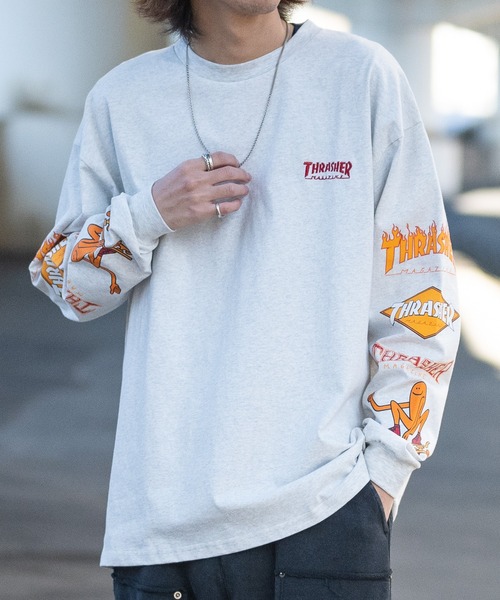 THRASHER（スラッシャー）の「【at】〔THRASHER/スラッシャー〕OE天竺 バックプリント/袖プリント Long Sleeve T-shirt（Tシャツ/カットソー・メンズ・ホワイト系1/ホワイト系2/ブラック系1/ブラック系2/ライトグレー系1/ライトグレー系2/ダークグリーン系1/ダークグリーン系2/ホワイト系4/ブラック系3/ライトグレー系4/ホワイト系3/ブラック系4/ライトグレー系3/ホワイト系5/ブラック系5/ブラック系6/ブラック系7/ホワイト系7/ライトグレー系5/ライトグレー系6/ライトグレー系7/ホワイト系6・MEDIUM/LARGE）」の17枚目の写真